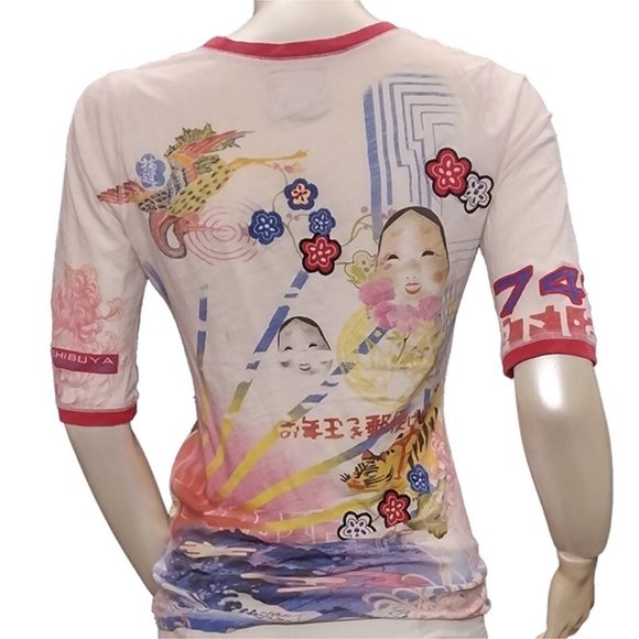 Vintage Lucky Brand Rare Y2K V-Neck Geisha Graphic Tee - Picture 9 of 10